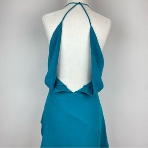 ASTR Asymmetrical Open Back High Low Halter Top Tank Going Out Teal Green Blue S